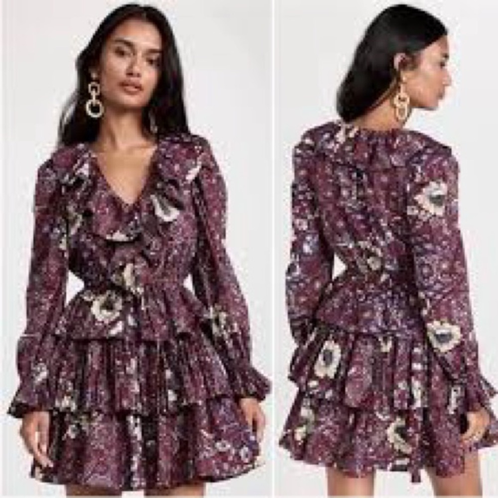 NWT Ulla Johnson Lola Burgundy Floral Wrap Dress Ruffle Boho Romantic size 4